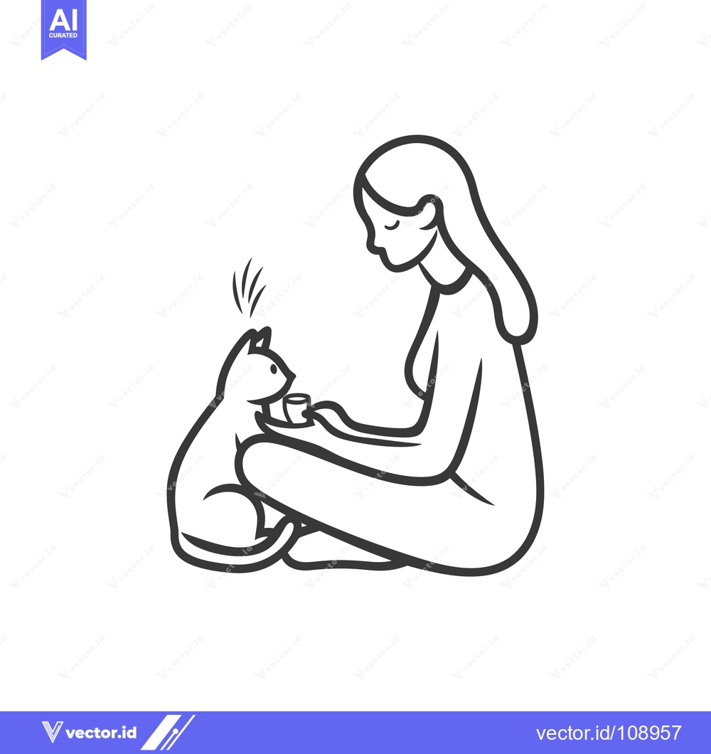Premium Vector of Woman Sitting Cross-legged with a Cat in Front of Her