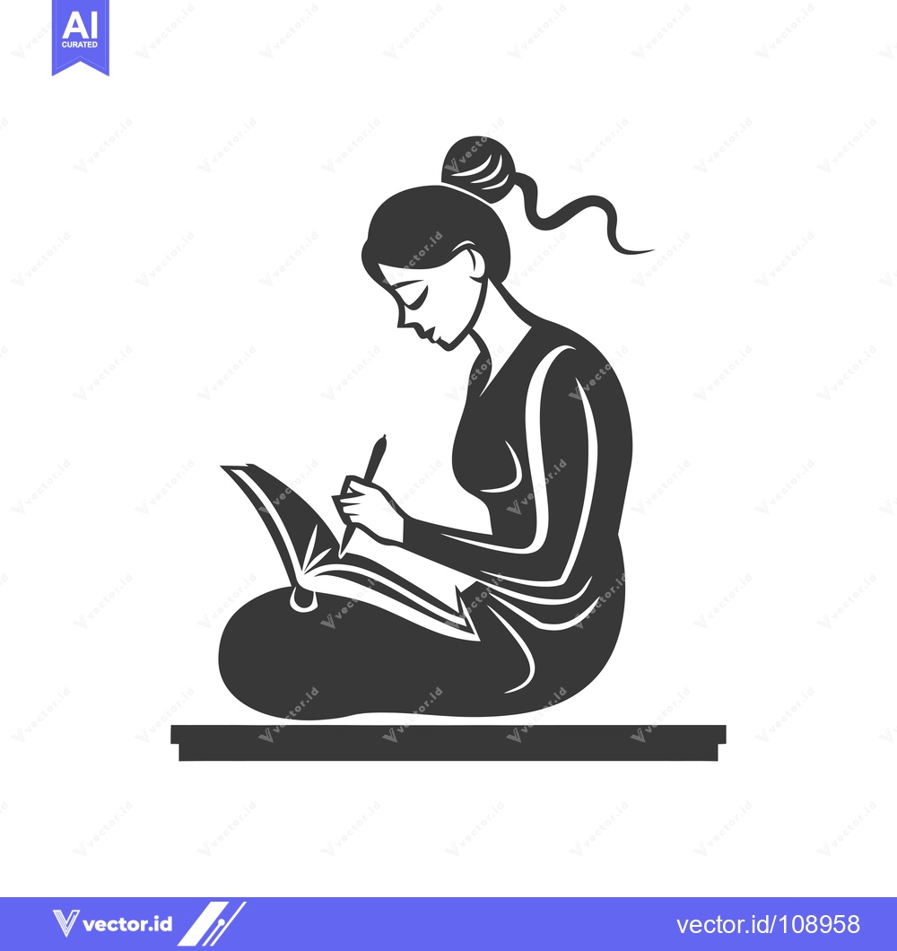 Premium Vector of Woman sitting cross-legged, writing in a notebook