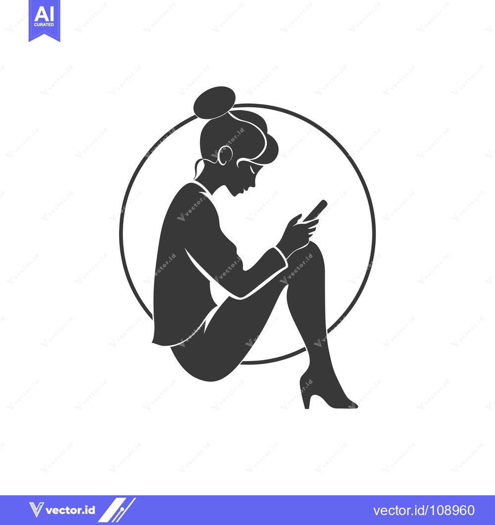 Premium Vector of Woman Sitting in a Circle Holding a Smartphone