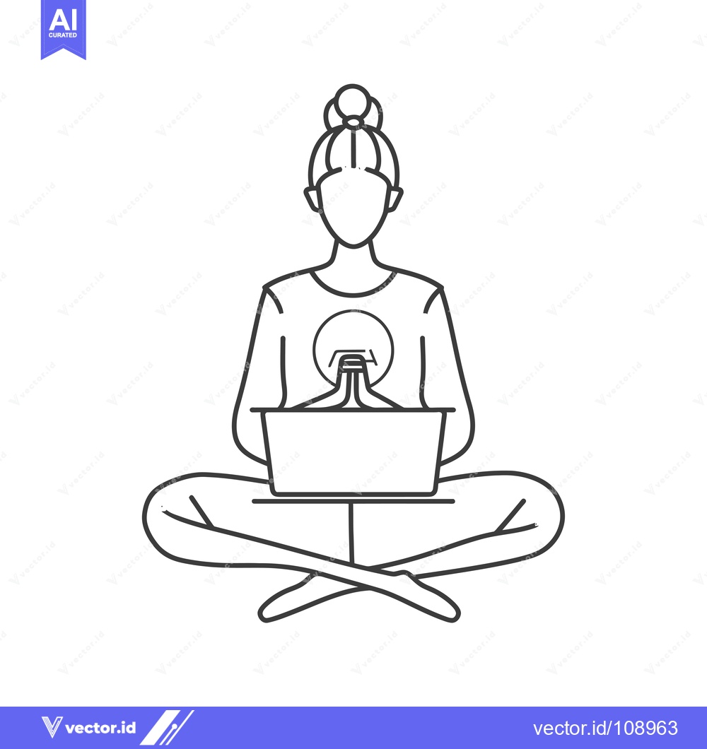 Premium Vector dari Woman sitting in a lotus pose with a laptop