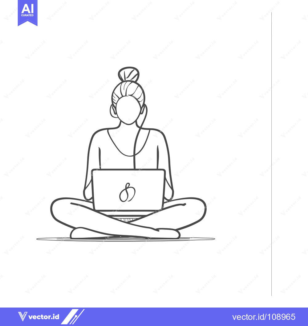 Premium Vector dari Woman Sitting in a Lotus Position with a Laptop and Headphones