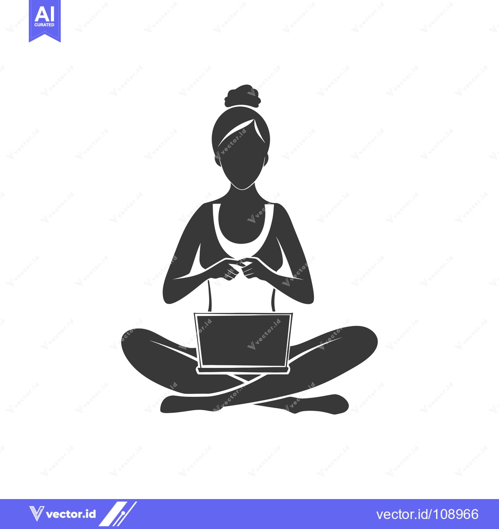 Premium Vector dari Woman Sitting in a Yoga Position with a Laptop