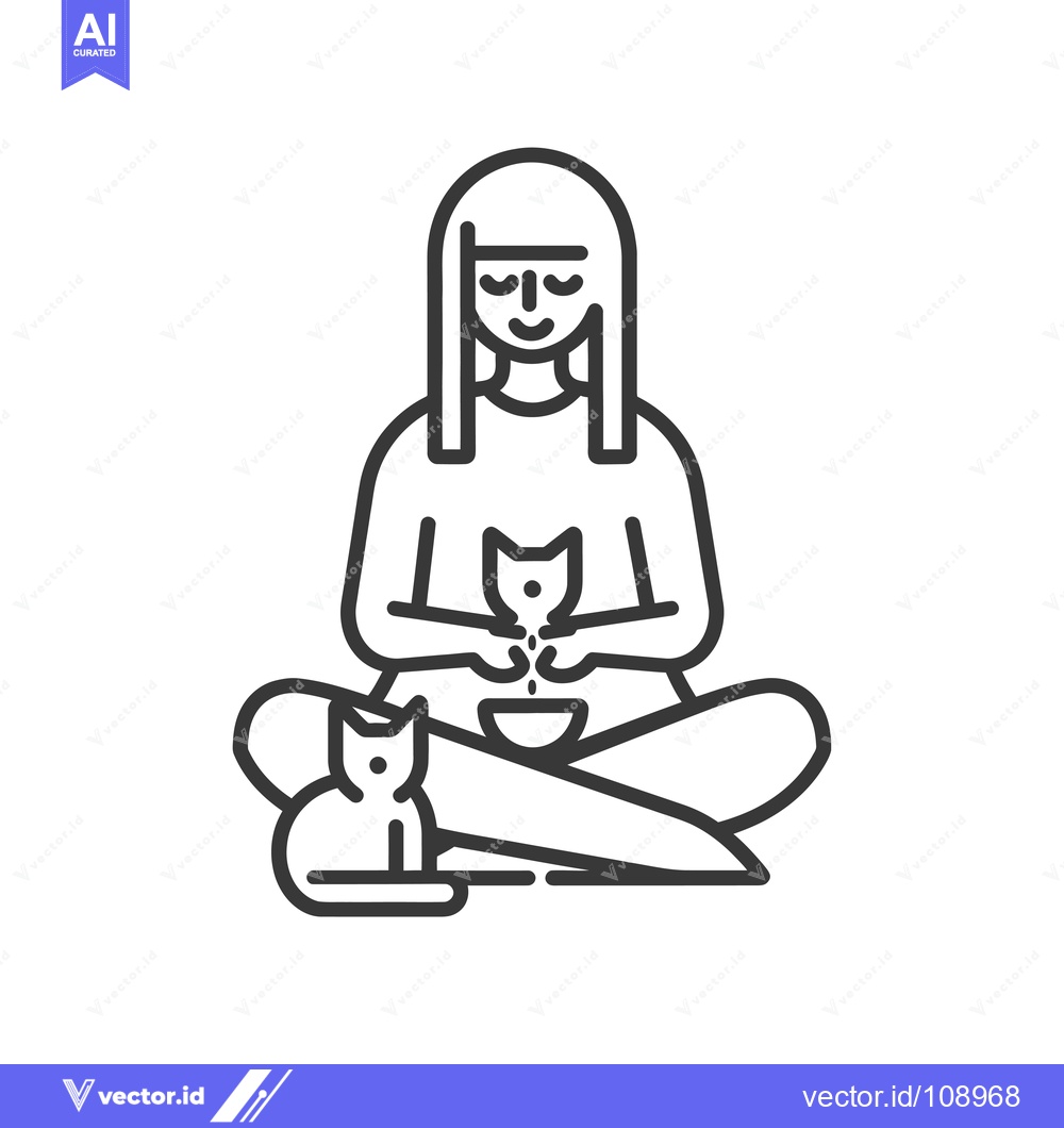 Premium Vector dari Woman Sitting in Lotus Position Feeding Two Cats