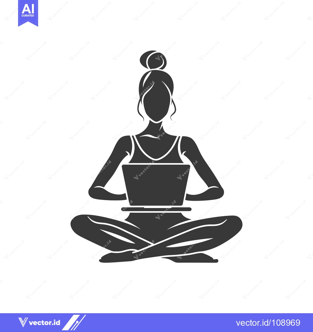 Premium Vector of Woman Sitting in Lotus Position Holding a Laptop