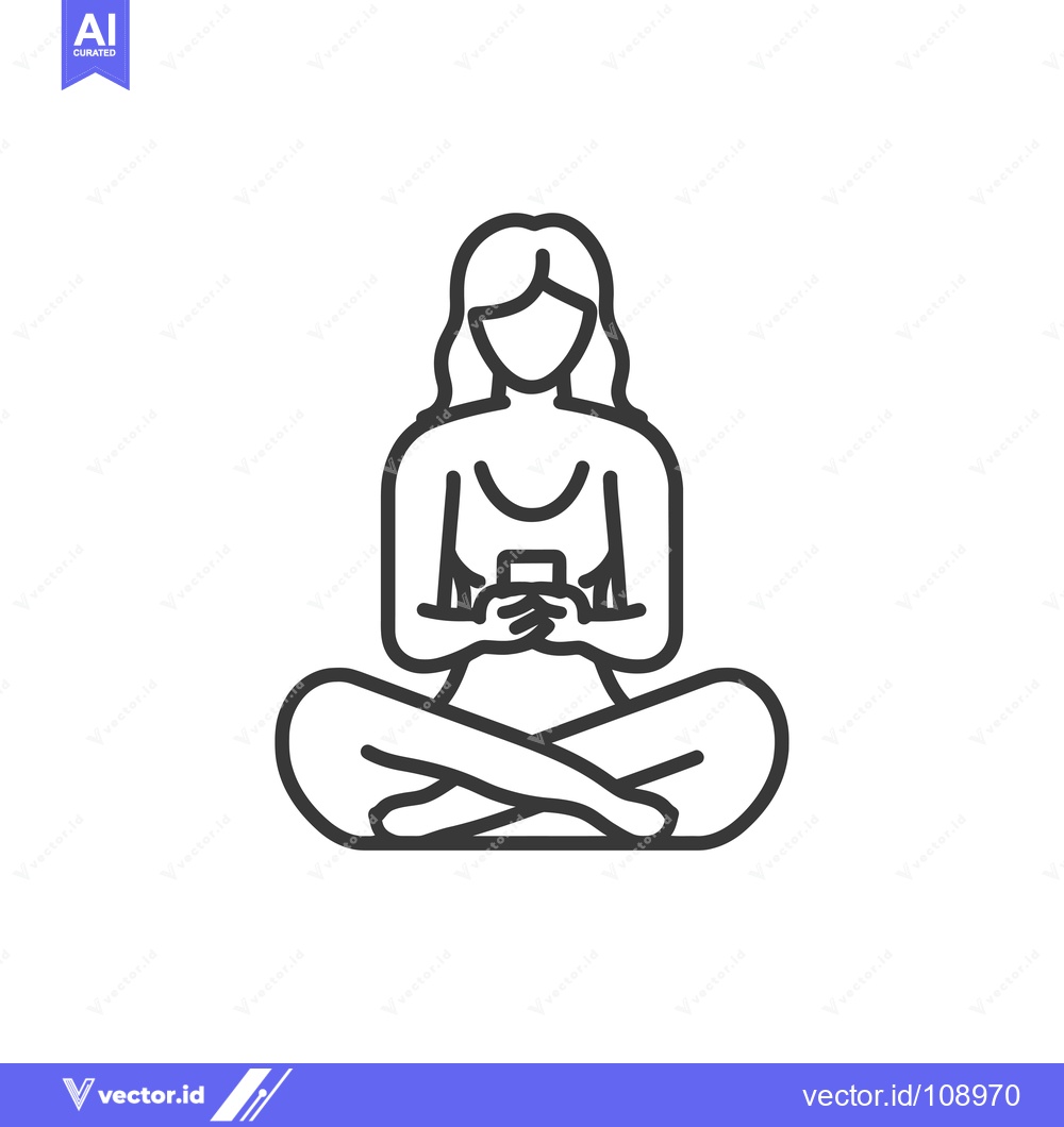 Premium Vector of Woman Sitting in Lotus Position Holding a Smartphone
