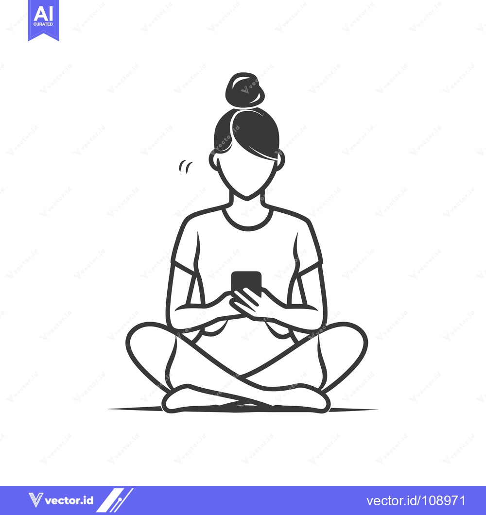 Premium Vector dari Woman Sitting in Lotus Position Holding a Smartphone