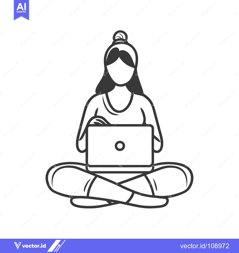 Premium Vector dari Woman Sitting in Lotus Position Using a Laptop