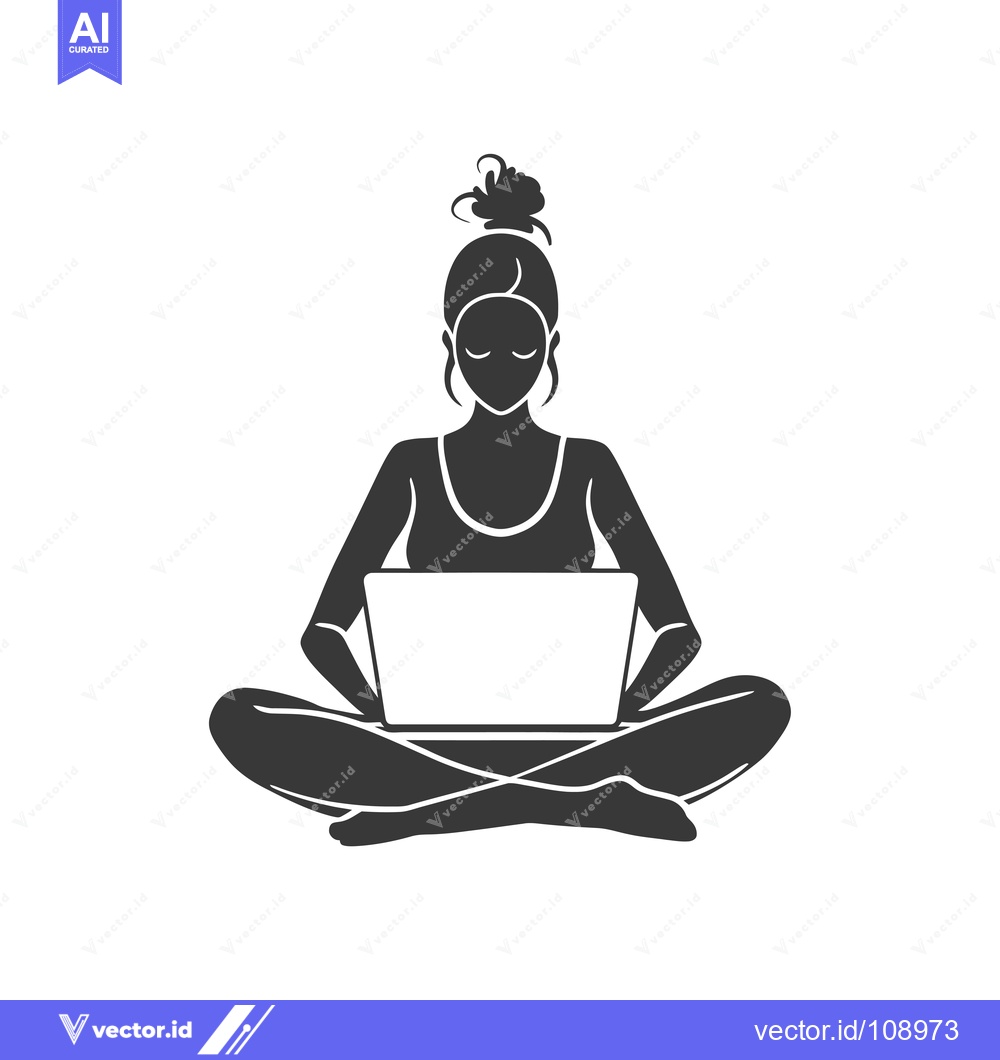 Premium Vector dari Woman Sitting in Lotus Position Using Laptop