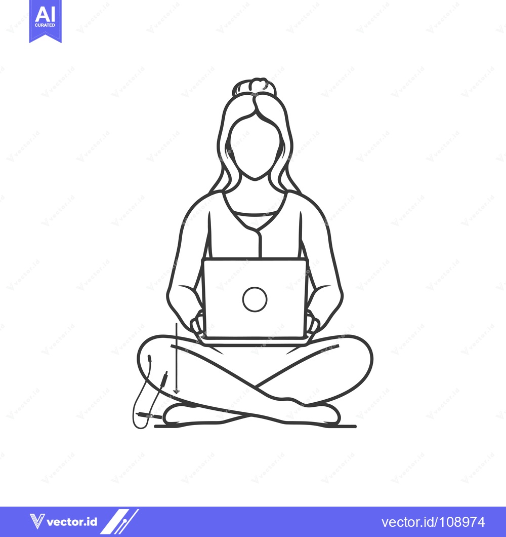 Premium Vector of Woman Sitting in Lotus Position Using Laptop
