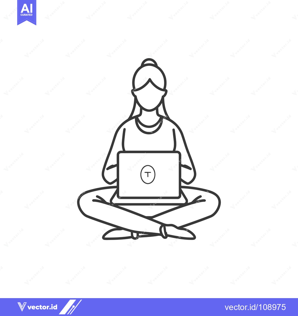 Premium Vector dari Woman Sitting in Lotus Position Using Laptop