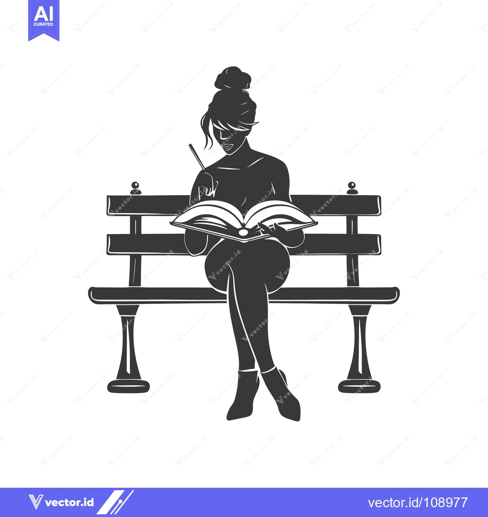 Premium Vector of Woman Sitting on a Bench and Reading a Book
