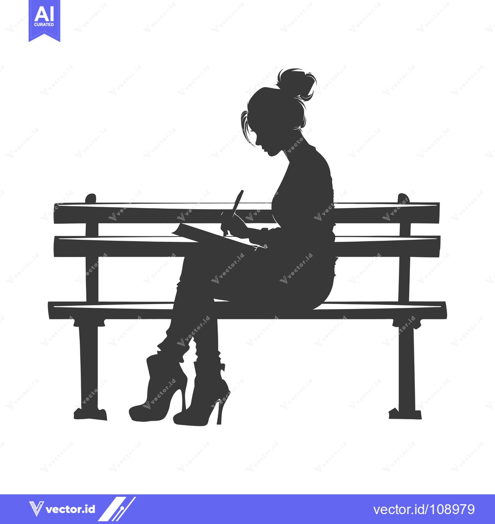 Premium Vector dari Woman Sitting on a Bench and Writing in a Notebook