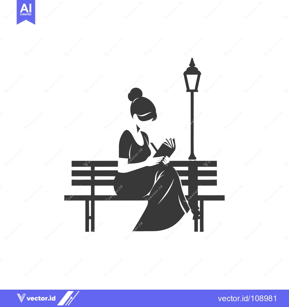 Premium Vector dari Woman Sitting on a Bench Reading a Book Under a Streetlight