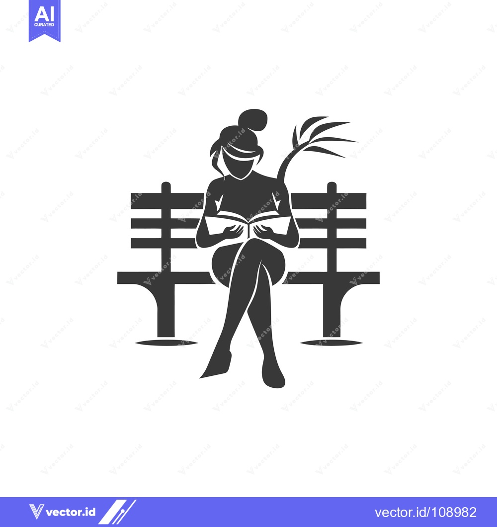 Premium Vector dari Woman Sitting on a Bench Reading a Book with a Palm Tree in the Backgr
