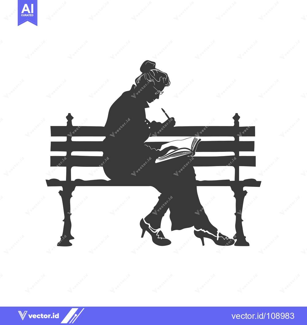 Premium Vector dari Woman Sitting on a Bench Writing in a Book