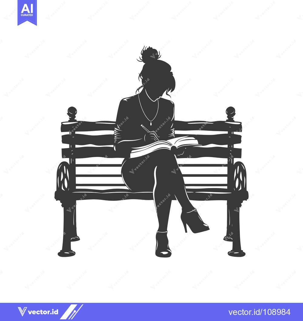 Premium Vector dari Woman Sitting on a Bench Writing in a Book