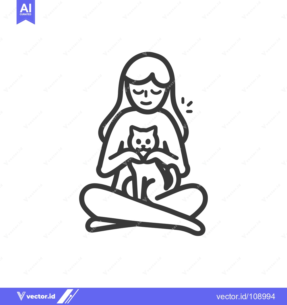 Premium Vector of Woman Sitting with a Cat in Her Arms