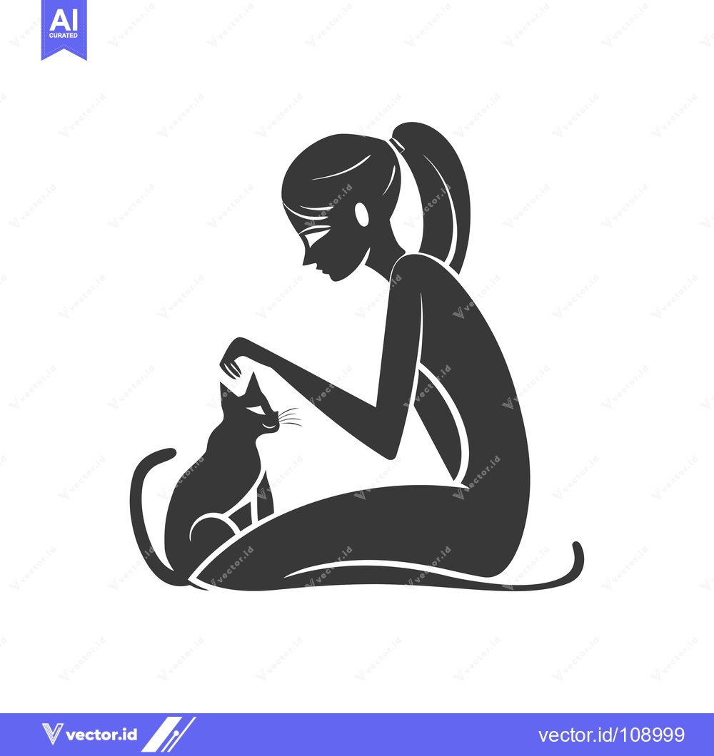 Premium Vector dari Woman Sitting with Cat in Silhouette