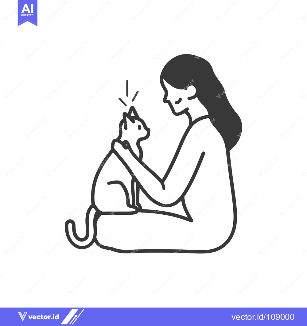 Premium Vector dari Woman Sitting with Cat on Her Lap