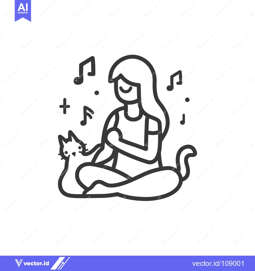 Premium Vector of Woman Sitting with Cat, Surrounded by Music Notes