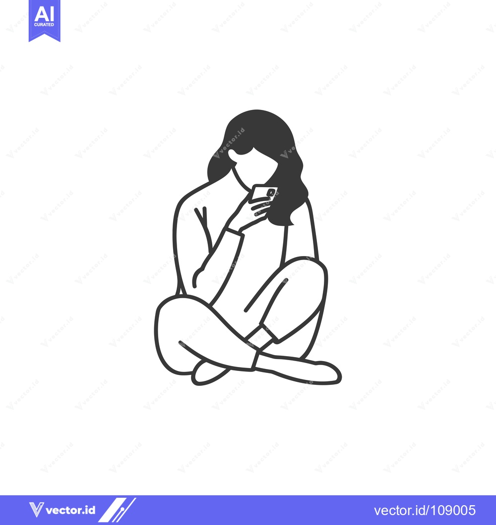 Premium Vector dari Woman Sitting with Legs Crossed, Using Smartphone