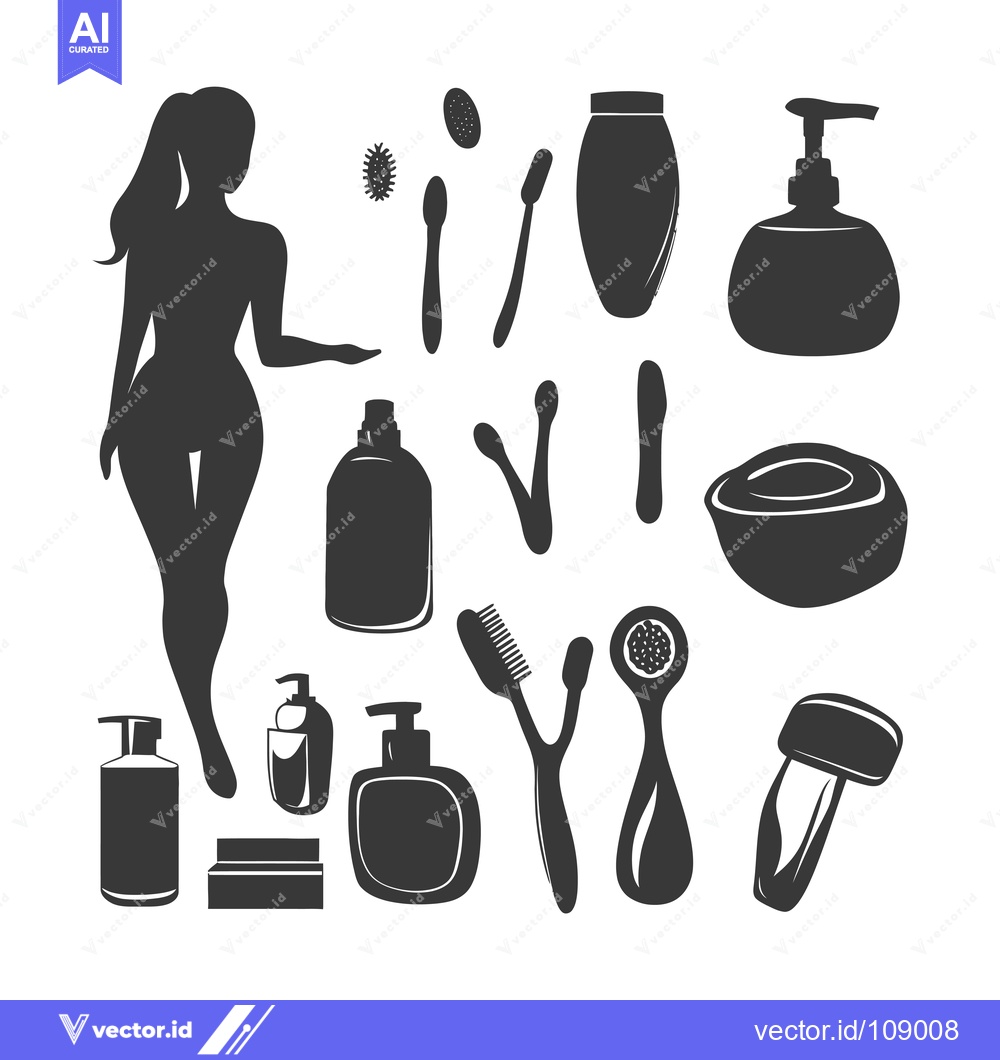 Premium Vector dari Woman's Silhouette with a Collection of Beauty and Bath Products