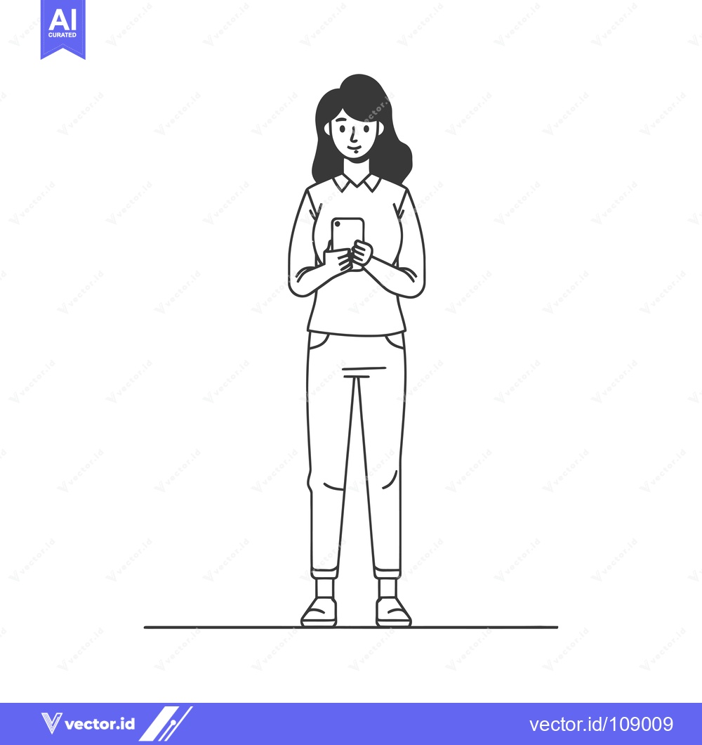 Premium Vector dari Woman Standing and Holding a Smartphone