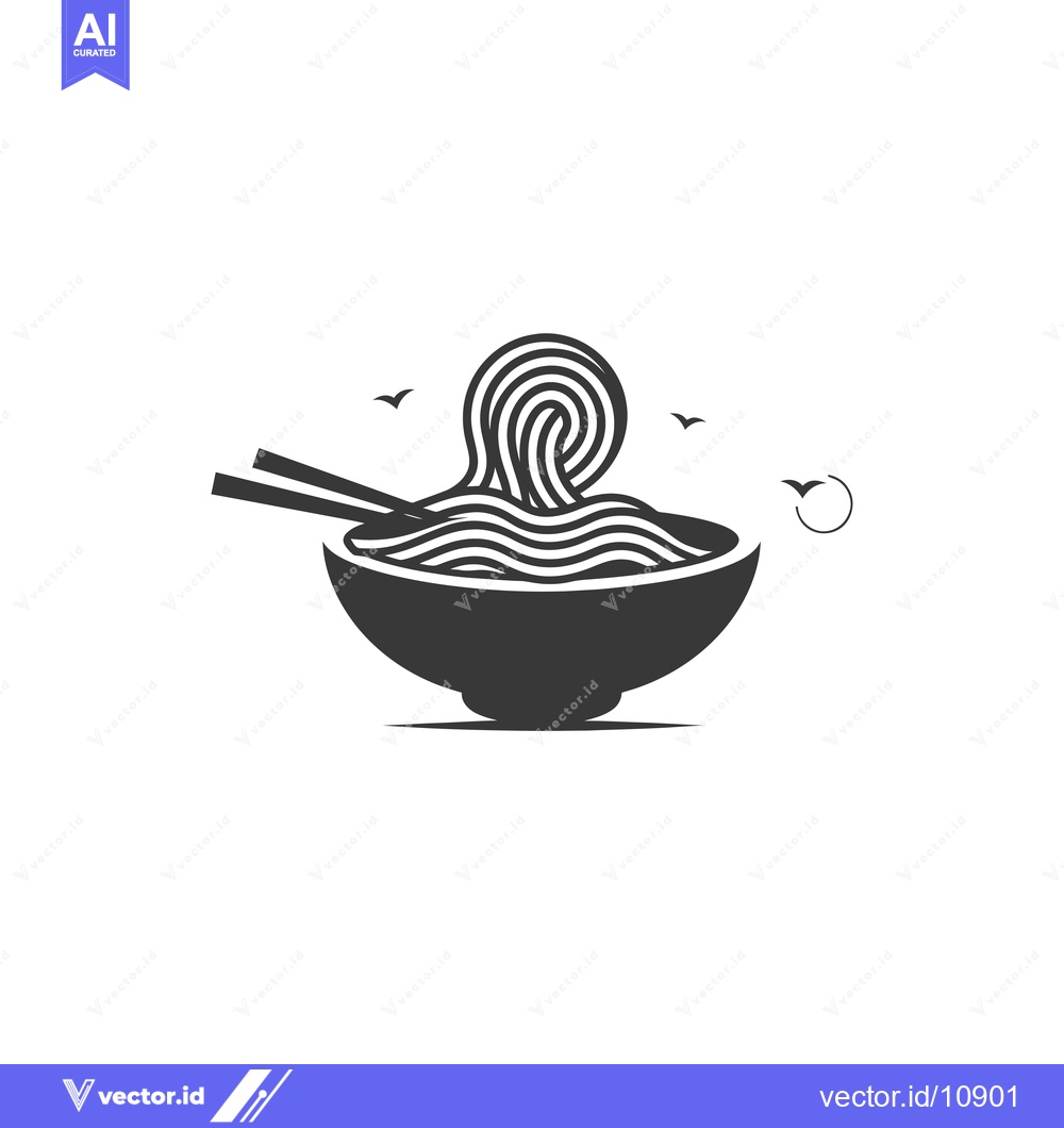 Premium Vector of A Bowl of Noodles with Chopsticks and Flying Birds