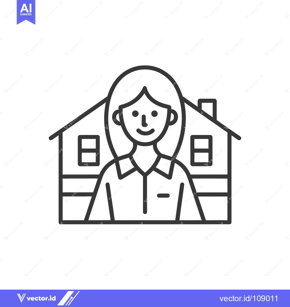 Premium Vector of Woman Standing in Front of a House Icon