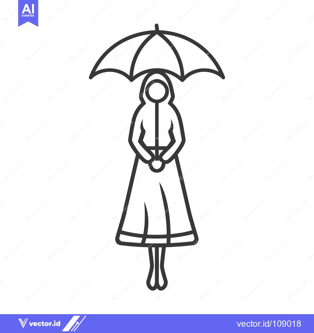 Premium Vector dari Woman Standing Under Umbrella in Raincoat