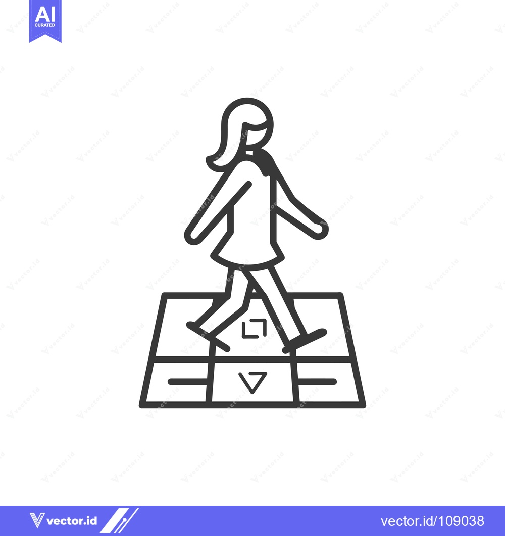 Premium Vector of Woman Walking on a Patterned Surface with Directional Arrows