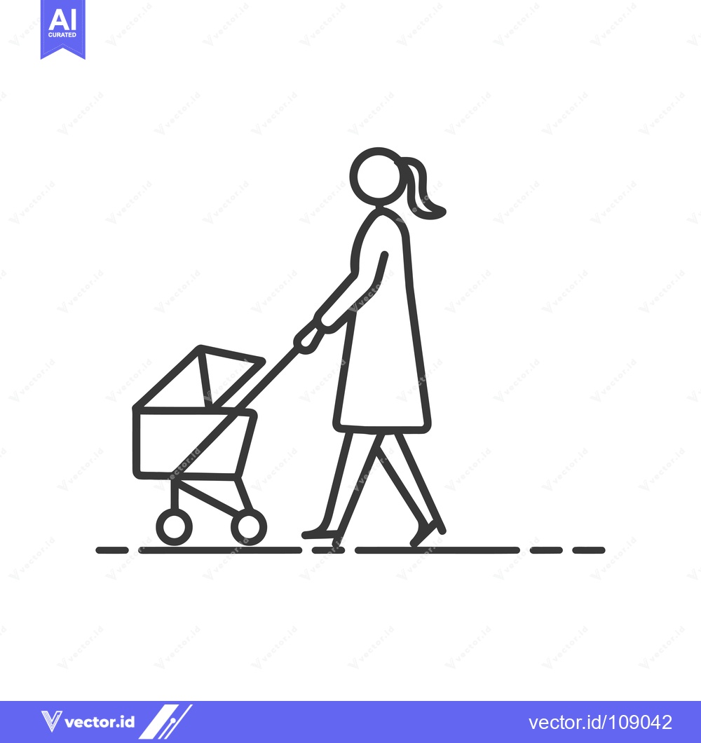 Premium Vector of Woman Walking with a Baby Stroller