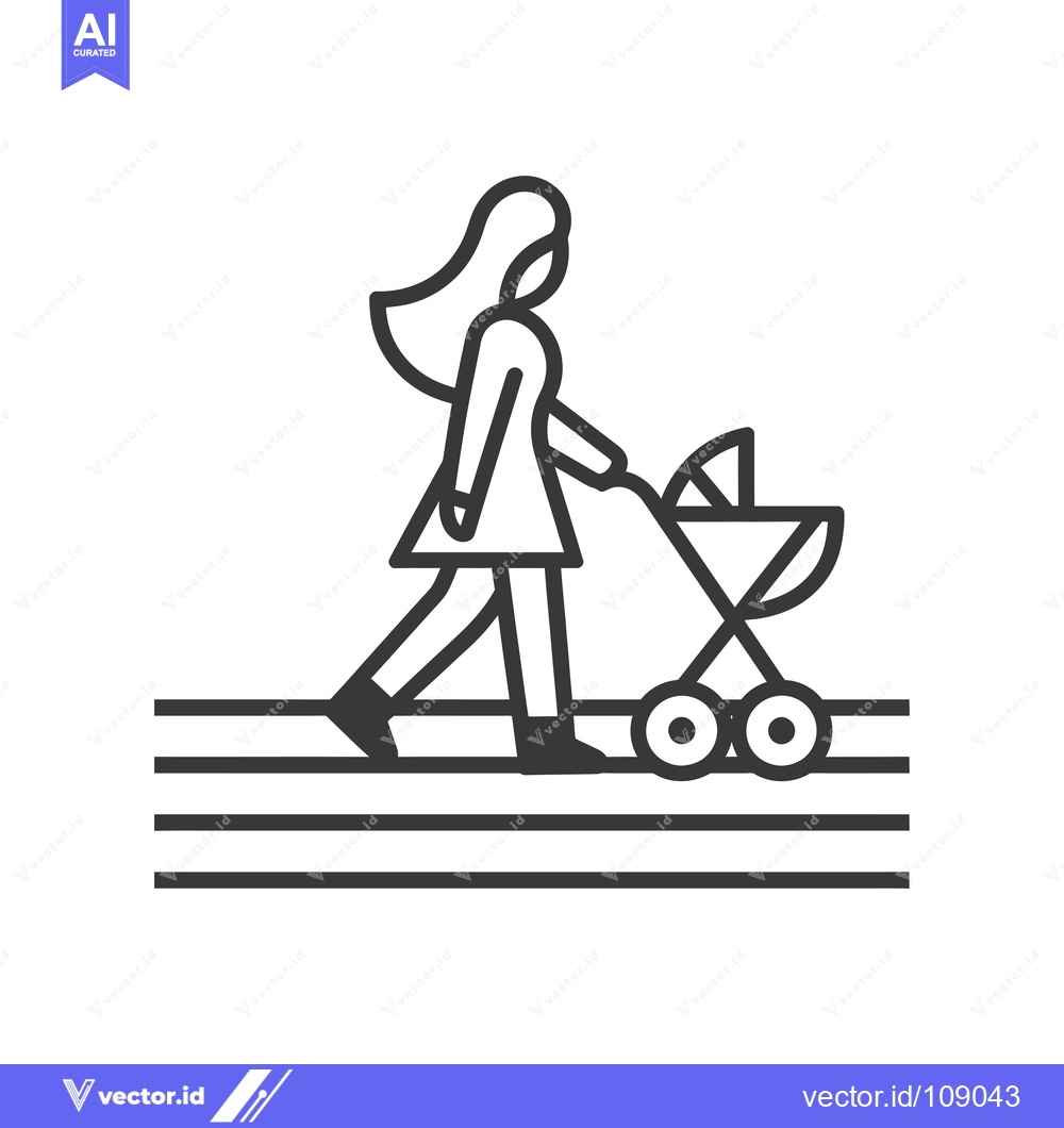 Premium Vector of Woman walking with a baby stroller on a sidewalk