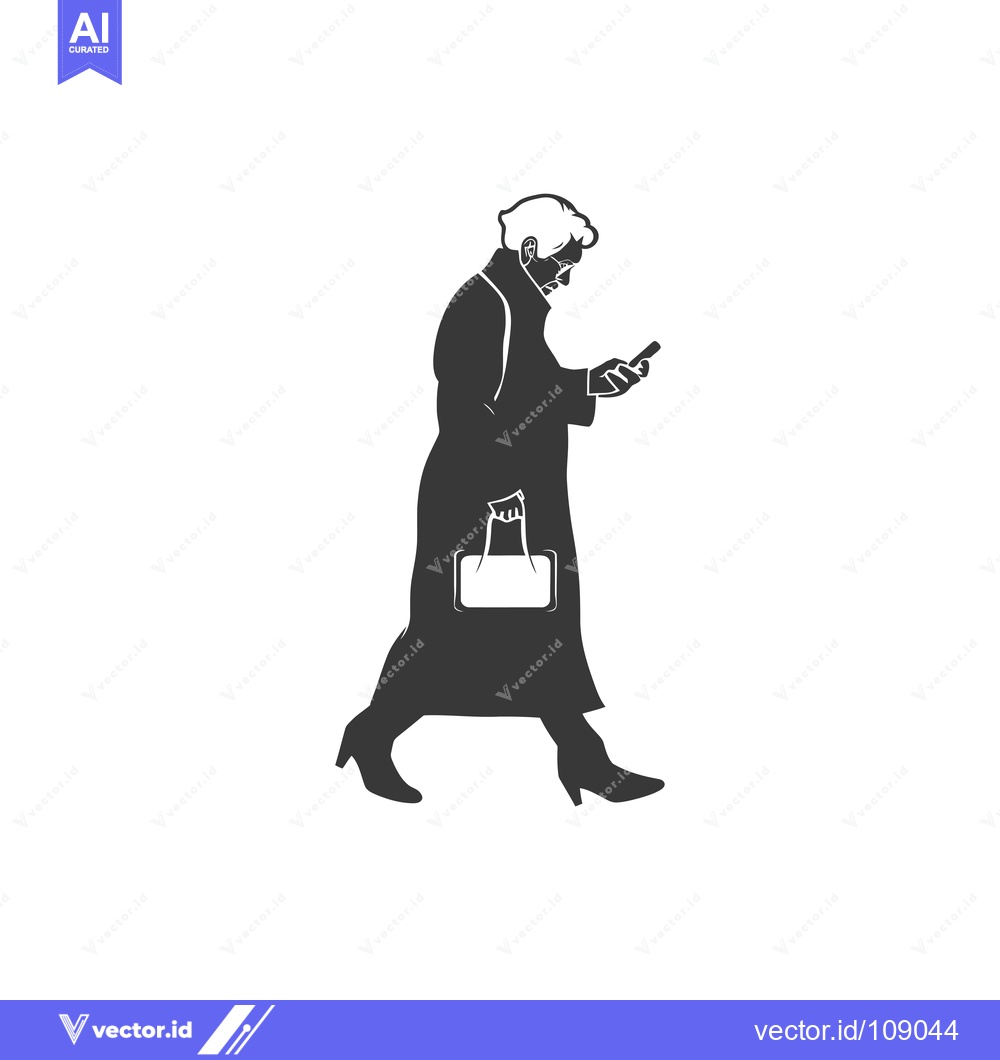 Premium Vector dari Woman walking with a handbag and using a phone