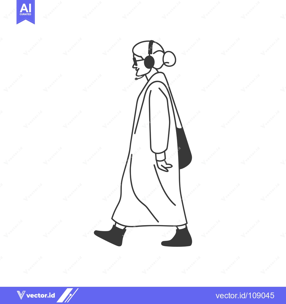 Premium Vector dari Woman Walking with Headphones and a Bag