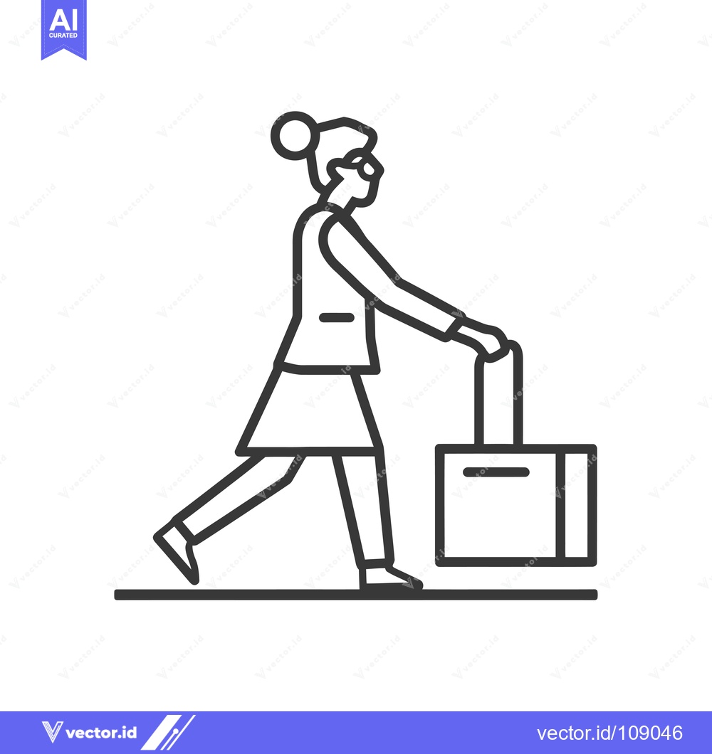 Premium Vector of Woman Walking With Suitcase Line Art Illustration