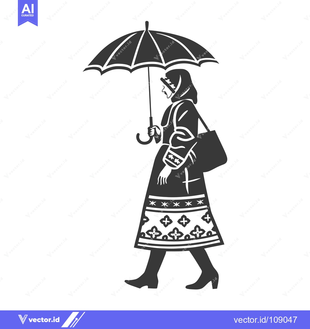 Premium Vector of Woman Walking With Umbrella and Bag
