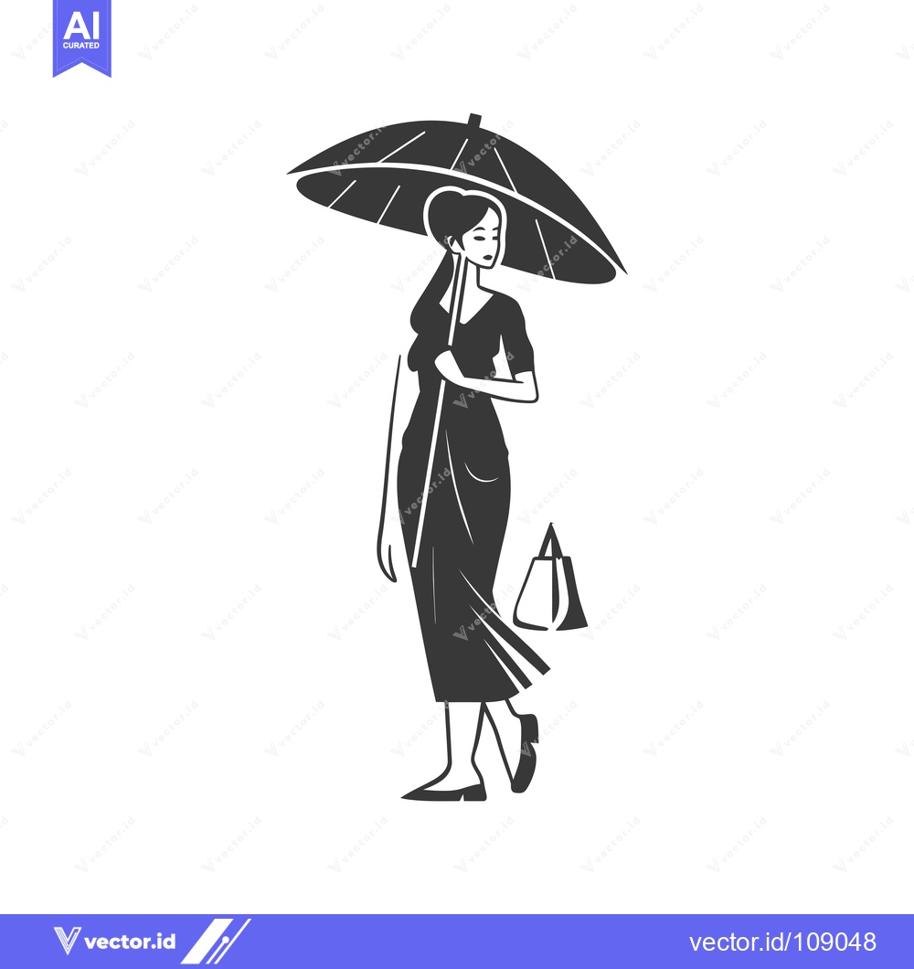 Premium Vector dari Woman Walking with Umbrella and Shopping Bag