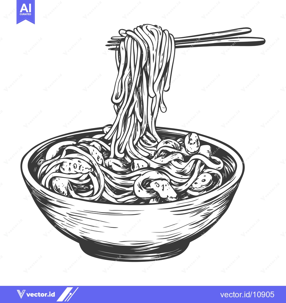 Premium Vector of A Bowl of Noodles with Chopsticks Holding a Strand