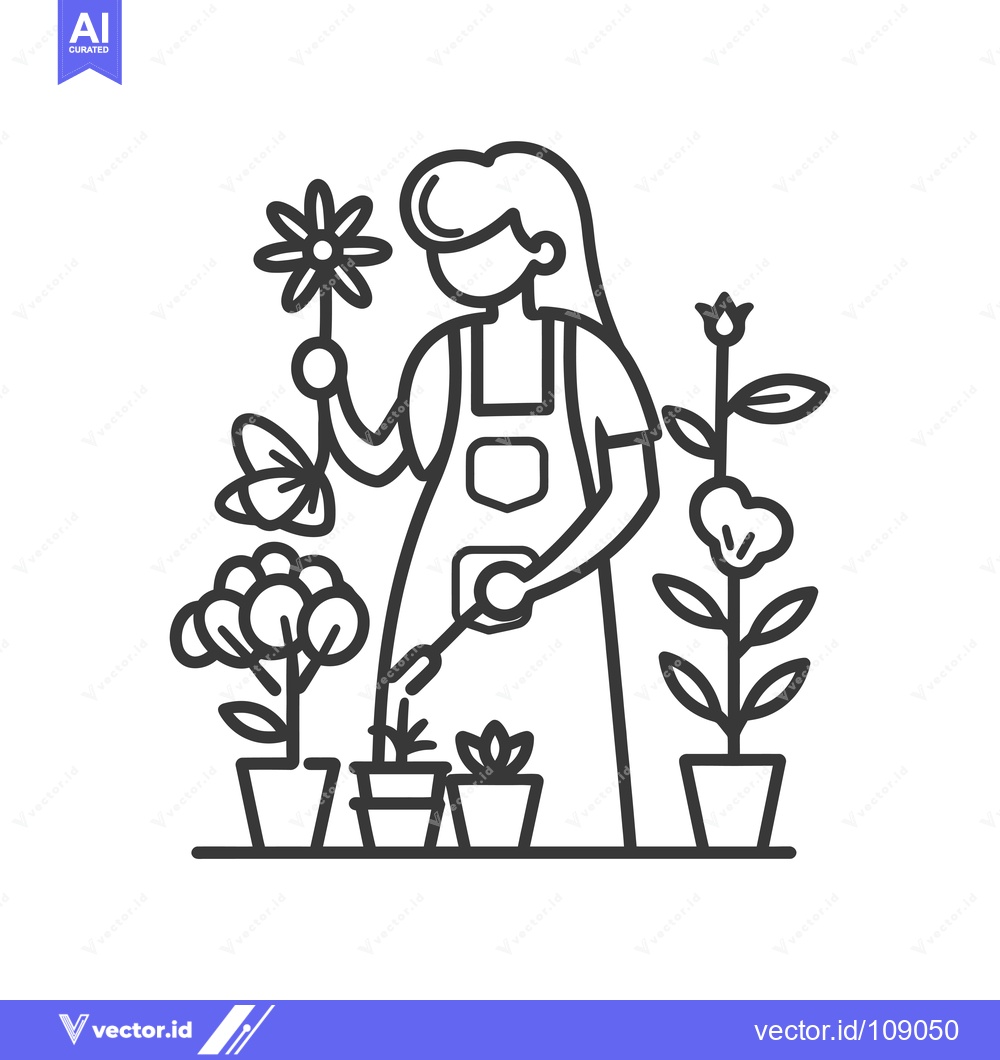 Premium Vector dari Woman watering potted plants with a watering can