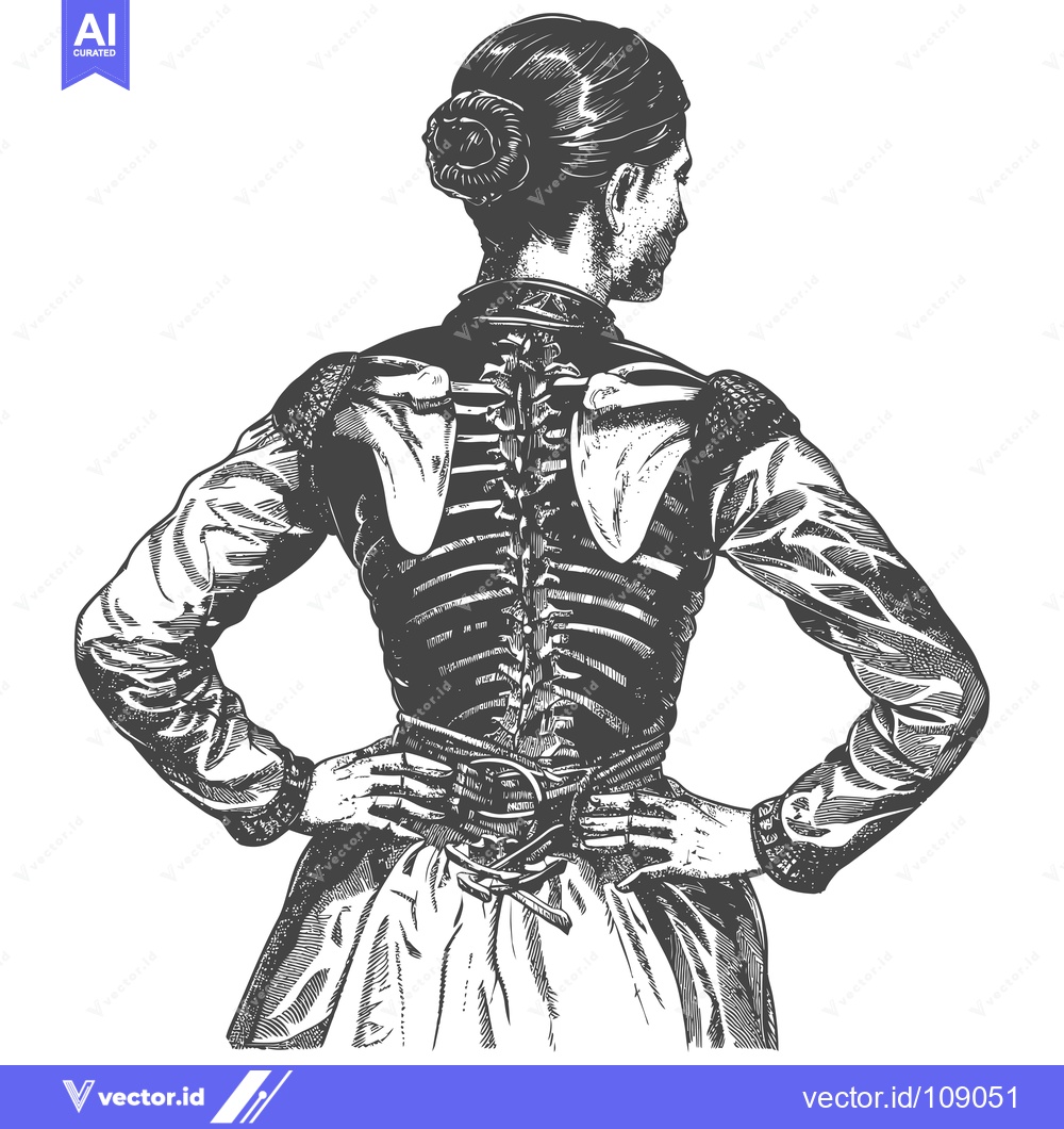 Premium Vector dari Woman Wearing a Corset With a Detailed Anatomical Spine Design