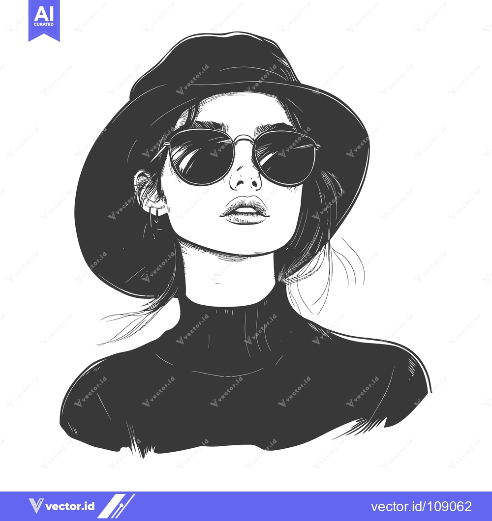 Premium Vector of Woman Wearing Sunglasses and a Hat with a Turtle Neck