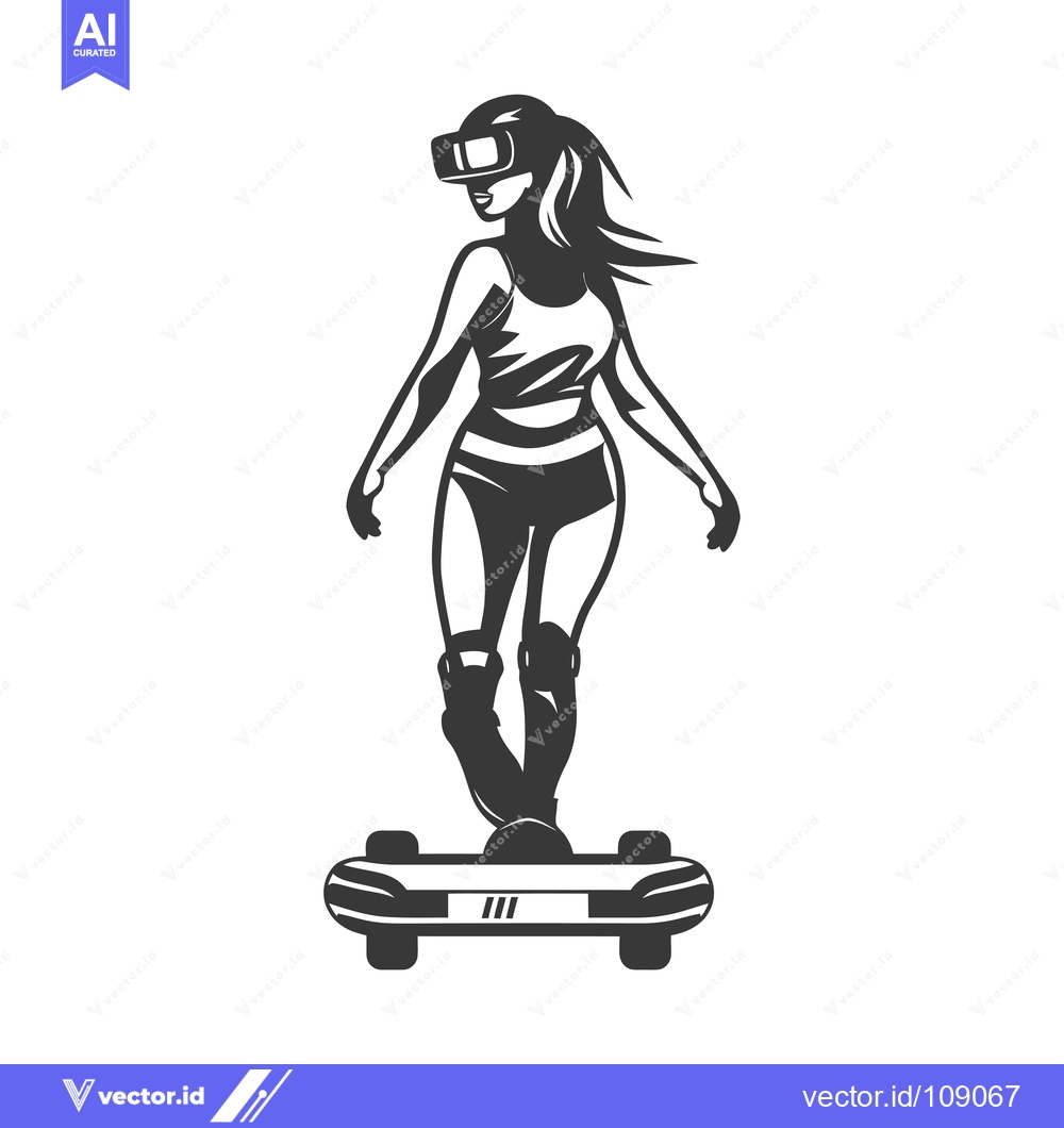 Premium Vector of Woman Wearing VR Headset Riding a Hoverboard