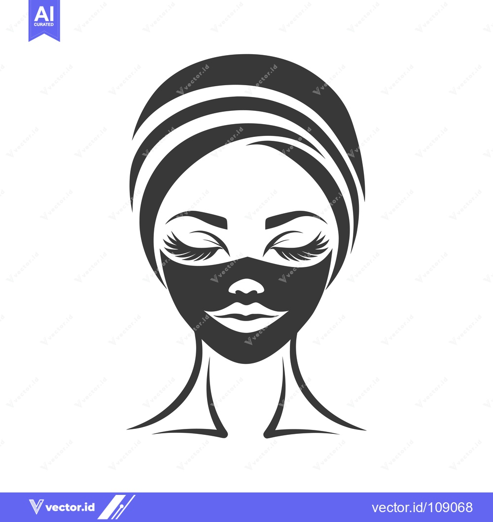 Premium Vector of Woman with a Black Facial Mask and Hair Wrapped in a Towel