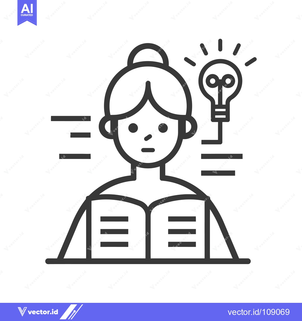 Premium Vector dari Woman with a Book and a Lightbulb Above Her Head