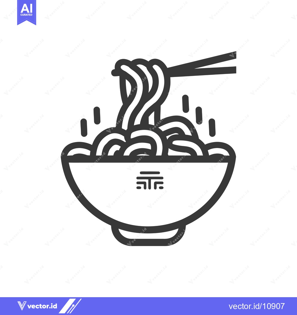 Premium Vector of A bowl of noodles with chopsticks picking up a strand