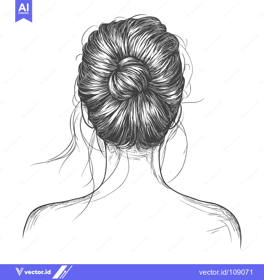 Premium Vector of Woman with a Bun Hairstyle Viewed from Behind