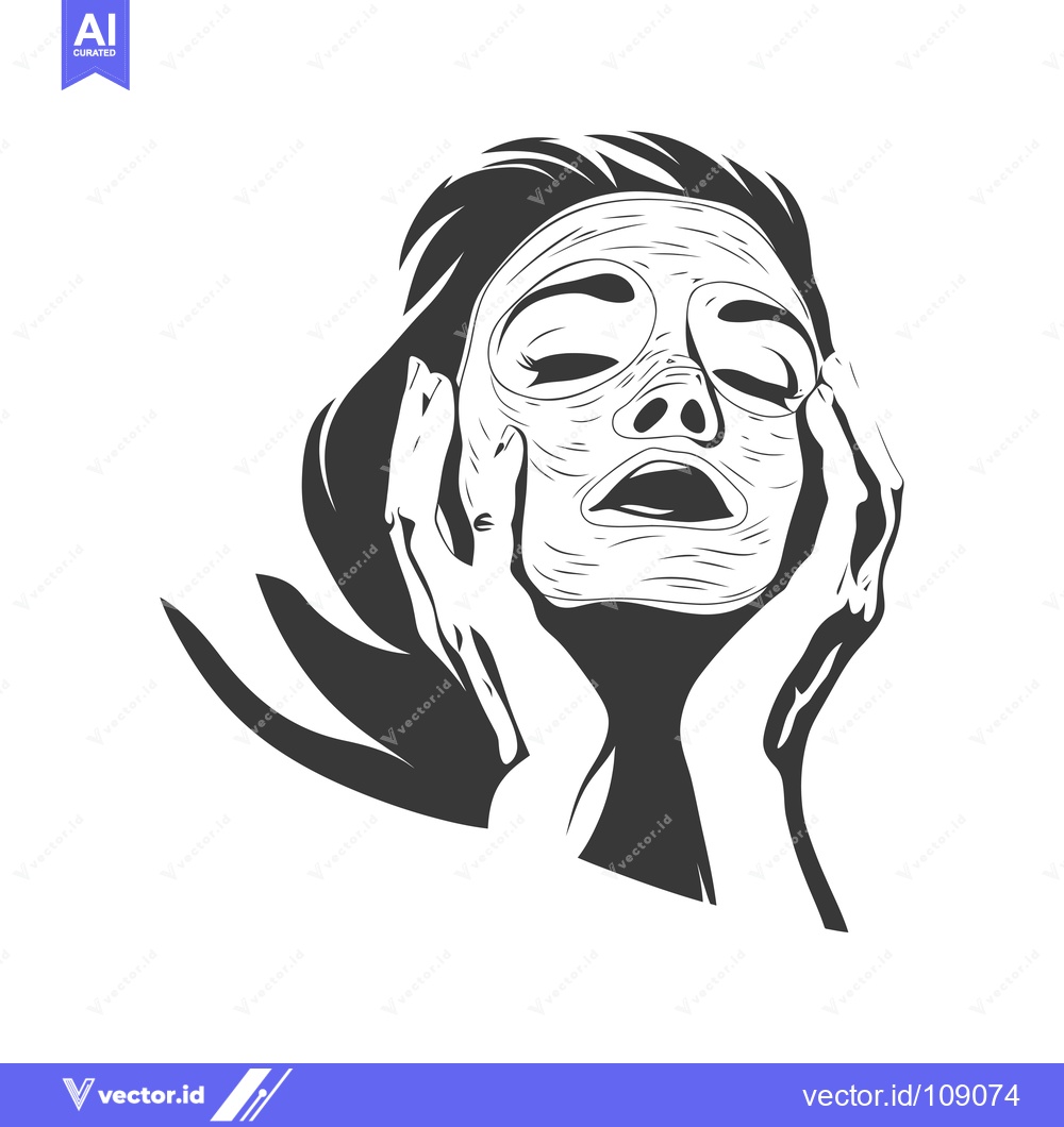Premium Vector dari Woman with a Face Mask, Hands on Cheeks, Eyes Closed