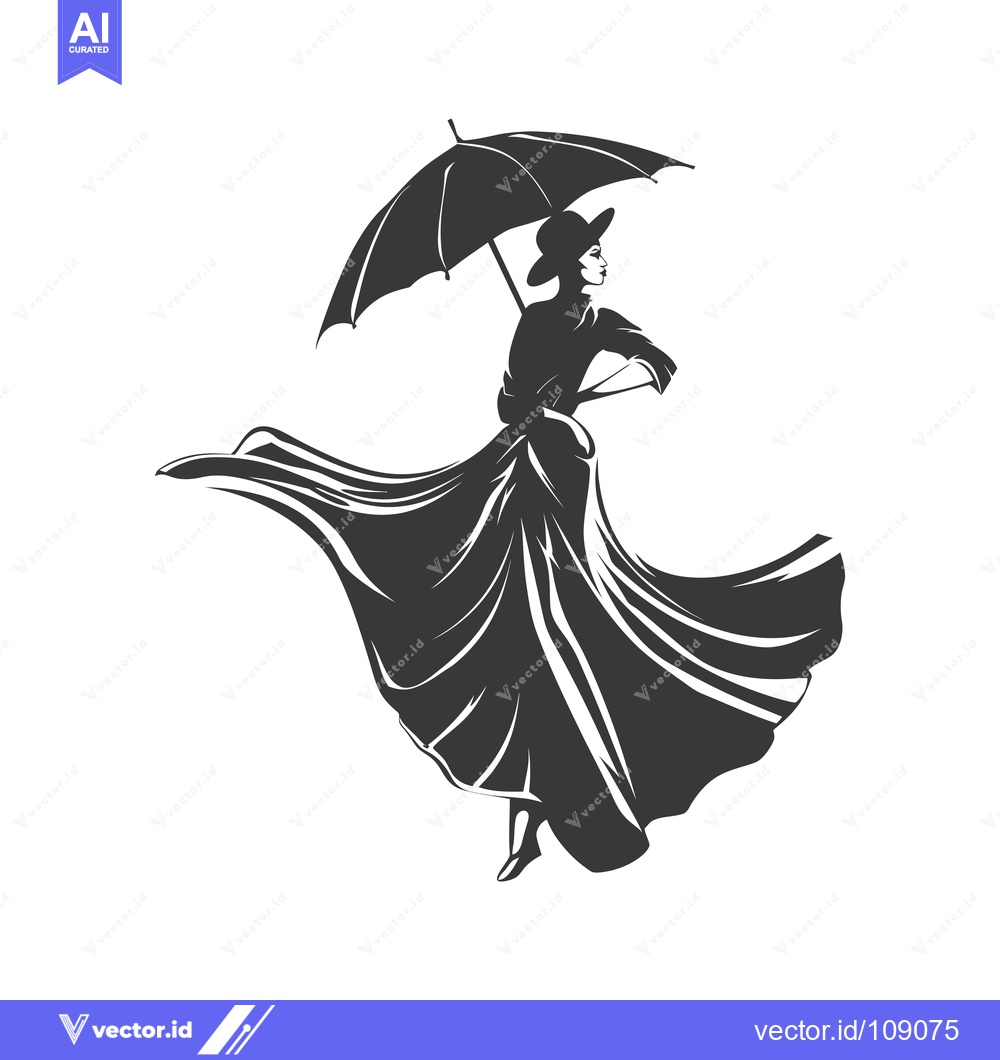 Premium Vector of Woman with an umbrella and flowing skirt