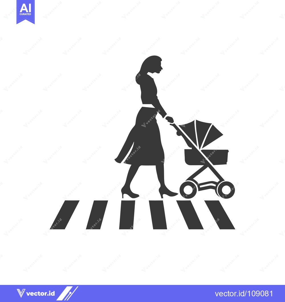 Premium Vector of Woman with Baby Stroller Crossing a Pedestrian Crosswalk
